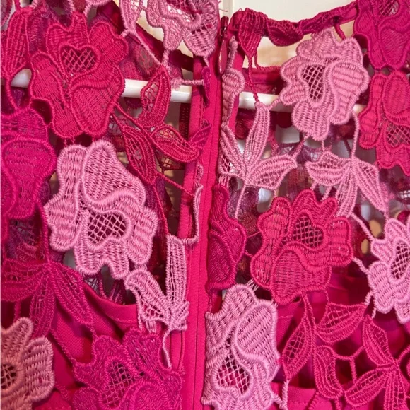 Shoshanna Rachel Floral Lace Midi Dress Magenta Rose cocktail event - Picture 13 of 16
